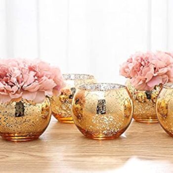 6-Piece Sparkling Vase Set - Round Gold, Silver, and Rose Gold Tabletop Vases