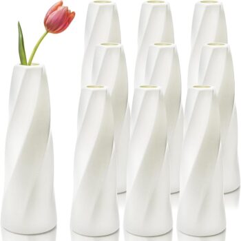 White Tapered Plastic Flower Vases Bulk Set