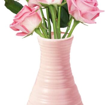 White Ribbed Plastic Flower Vase with Elegant Shape
