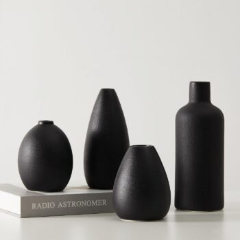 Black Ceramic Vase Set - Four small and unique vases, perfect for flower arrangements, modern decorative pieces, home décor.