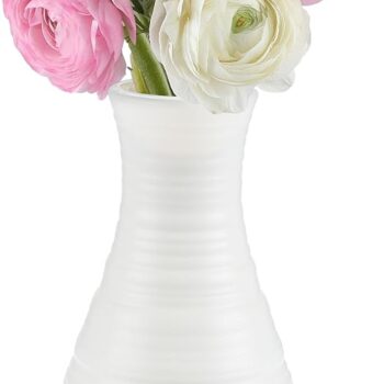 White Textured Plastic Vase with Curved Silhouette