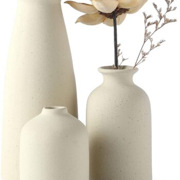 Beige Ceramic Vase Set - 3 Small Vases for Decor, Modern Bohemian Farmhouse Style