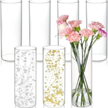 7-Piece Glass Cylindrical Vases for Table Decoration - 10-inch Tall Glass Vases