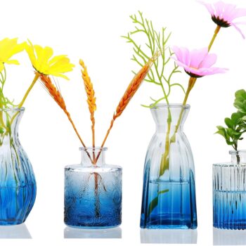Small, dark blue vases, suitable for wedding table decorations; transparent vintage-style embossed mini vases.