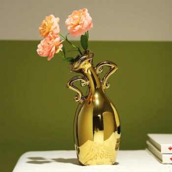Golden Ceramic Miniature Vase with a Novel and Adorable Design