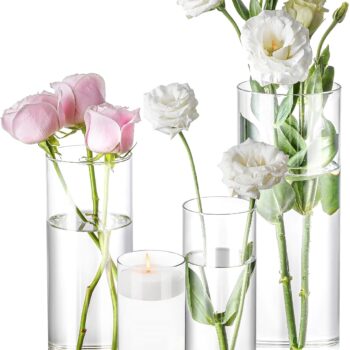 4-Pack Glass Cylindrical Vases, Clear Vases, Hurricane Light Floating Candlesticks