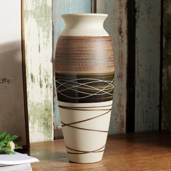 Ceramic Country Farmhouse Vase, 12.6-inch Large Vintage Vase, Suitable for Home Decor, Tall Bohemian Textured Vase