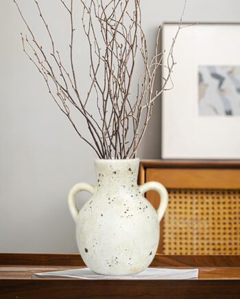 Ceramic vases with two handles, rustic reed vase, vintage farmhouse decoration
