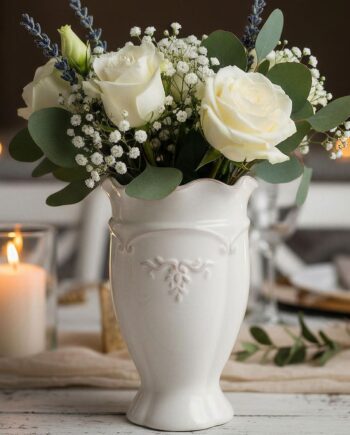 White Ceramic Vase - French Style Vase, Small Vintage Vase