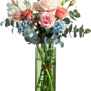 Cylindrical Glass Vase, Budding Vase, Suitable for Table Setting, 8-inch Tall Ribbed Vase, Can be Used as a Hurricane Lampshade or Floating Candle Holder