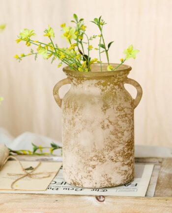 Glass Vase with Handles - 8-inch Rustic Faux Ceramic Vase