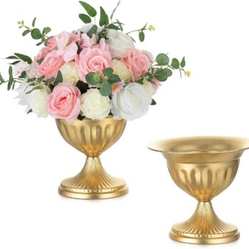 Gold-plated metal urn-shaped vases: Pack of 2, perfect for wedding floral centerpieces, can be used as wedding decorative flower pots, table base vases, or party flower bowls.