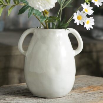 White ceramic vase with two handles, modern farmhouse style vase, rustic terracotta vase