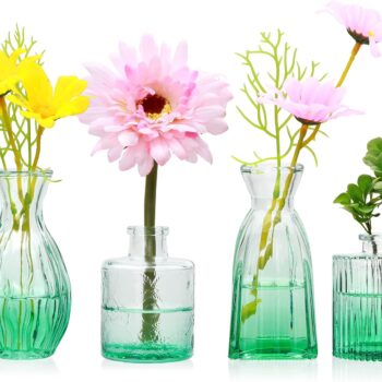 4-Pack Glass Vases, Small Green Vases, Suitable for Wedding Table Decorations