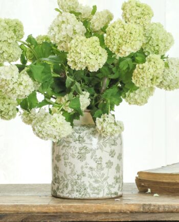 Vintage floral Chinese ceramic vase, 6.2 inches, hand-painted light green plant pattern with crackle glaze.