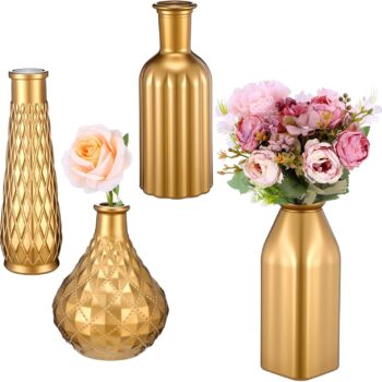 Gold Vase Set (4 Pieces) - Small Gold Vases for Table Setting