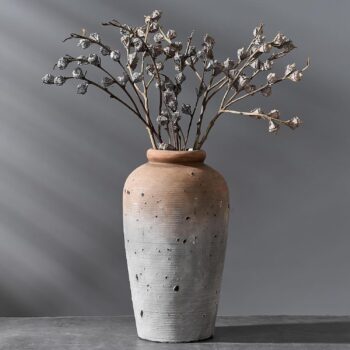 Large Country Ceramic Vase, 11-inch Simple Decorative Farmhouse Style Tall Vase