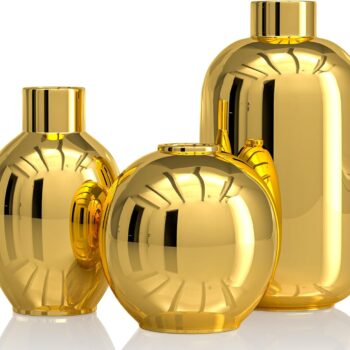 Three-piece set of bright gold ceramic vases, modern round decorative vases in gold
