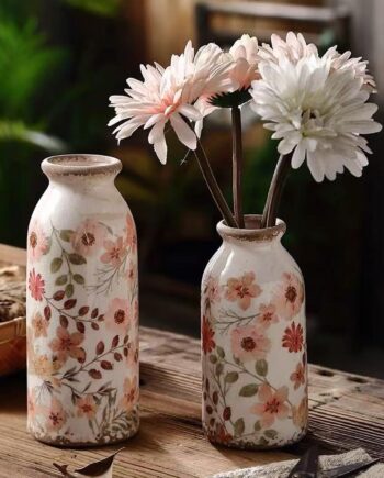 Small Countryside Ceramic Vase - Farmhouse Style Vase, Vintage Home Decor Vase
