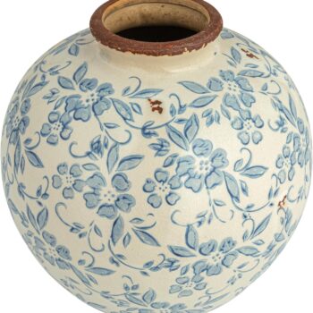 8-inch tall terracotta floral transfer pattern crackle glaze vase