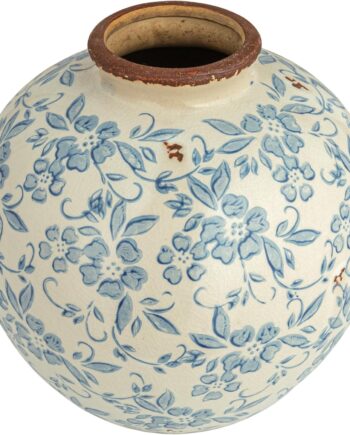 8-inch tall terracotta floral transfer pattern crackle glaze vase