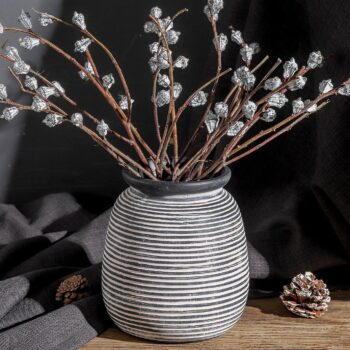 Ceramic Country Style Vase, Round Wide-Mouth Farmhouse Style Decorative Vase