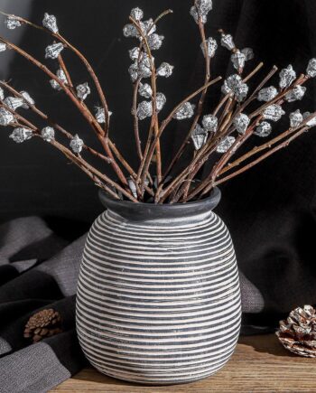 Ceramic Country Style Vase, Round Wide-Mouth Farmhouse Style Decorative Vase