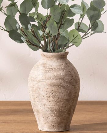 Ceramic Vase Home Decor - Large Farmhouse Style Tabletop Vase, Rustic Vintage Style