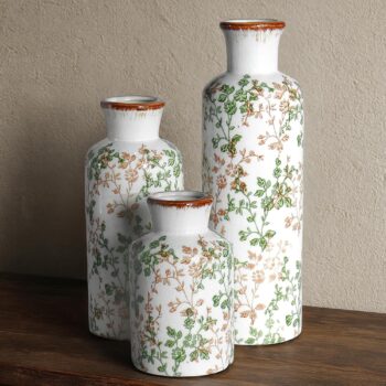 Ceramic Vase Set (3 Pieces): Vintage Ceramic Vases, Crackle Glaze and Antique Mouth