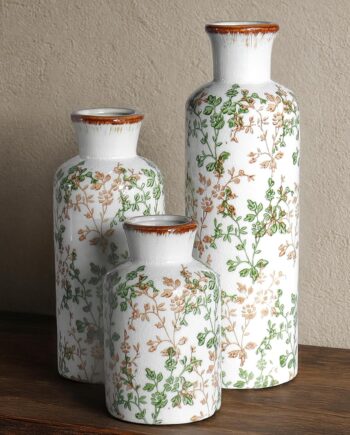 Ceramic Vase Set (3 Pieces): Vintage Ceramic Vases, Crackle Glaze and Antique Mouth