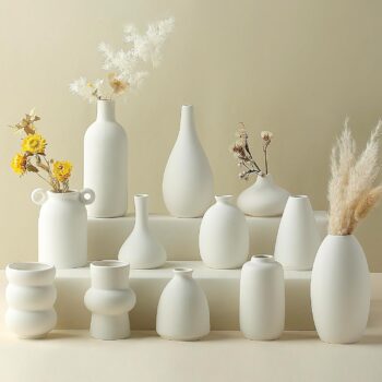 12-piece white ceramic vase set for arranging pampas grass, small vases