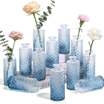 12-Piece Glass Vase Set, Suitable for Table Decorations, Vintage Style, Wedding Receptions, Home Decor