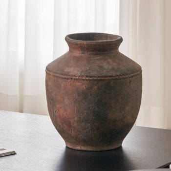 Ceramic Rustic Vase, 13.6" Tall Zen Style Terra Cotta Pitcher, Distressed Farmhouse Decor, Pottery Decorative Flower Vase for Home, Table, Living Room